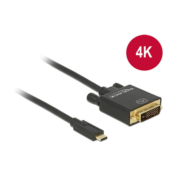 DeLOCK Adaptador USB-C a DVI 24+1 Pin DP-Alt Mode 4K 30 Hz 3 m Negro, Referencia 87903