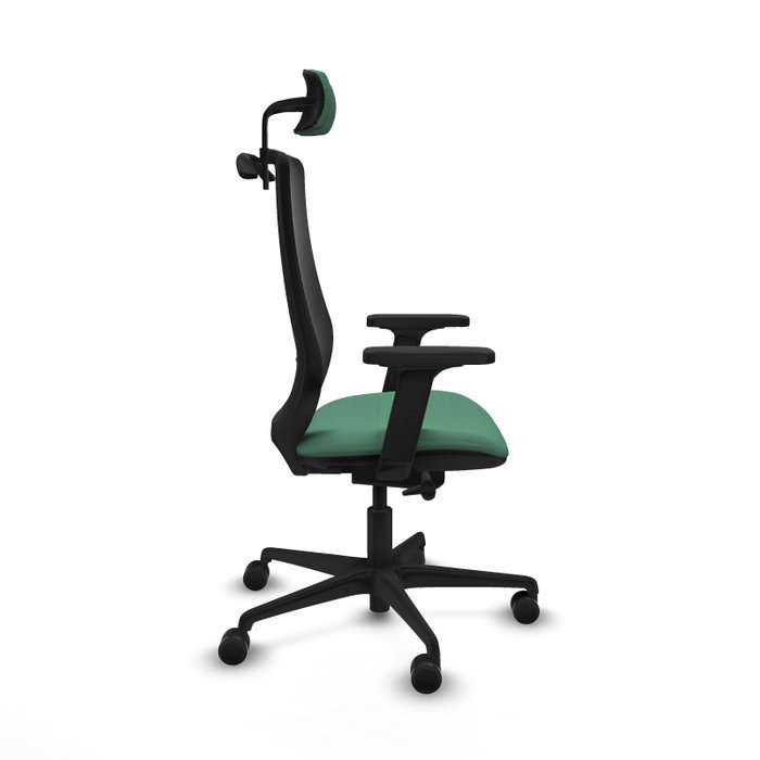 Silla de oficina Mardos con mecanismo Sincro/Traslack tapizada con Tela color Verde esmeralda y malla color Negro. Equipada con lumbar 1D, Brazos 2D, Cabecero 2D y Ruedas 65mm nailon Silla de oficina Mardos con mecanismo Sincro/Traslack tapizada con Tela color Verde esmeralda y malla color Negro. Equipada con lumbar 1D, Brazos 2D, Cabecero 2D y Ruedas 65mm nailon