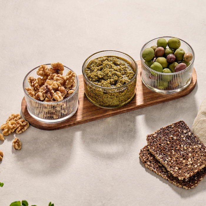 Day Juego De 3 Bols Con Bandeja De Vidrio Y Acacia Day Juego De 3 Bols Con Bandeja De Vidrio Y Acacia