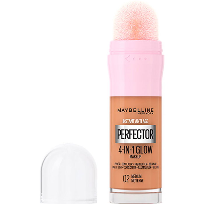 Maybelline Instant Perfector Glow Multiusos - Base y Corrector 4 en 1 #02 Medium - 20 ml - Ilumina, unifica el tono y corrige imperfecciones