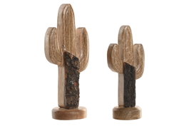 DKD Home Decor Set de 2 Decoraciones de Cactus en Mango Natural