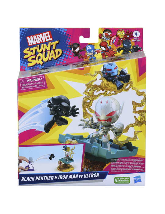 Hasbro Set Juego Marvel Stunt Squad Villain Knockdown Black Panther Iron Man vs Ultrón