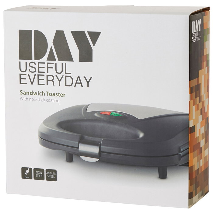 Day Sandwichera 750W para 2 Sándwiches con Revestimiento Antiadherente Fácil de Limpiar