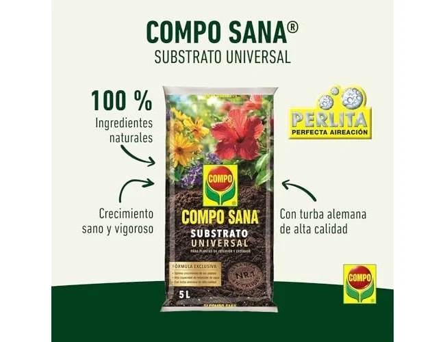 Compo Sustrato Universal para Plantas de Interior y Exterior, 5 Litros Compo Sustrato Universal para Plantas de Interior y Exterior, 5 Litros