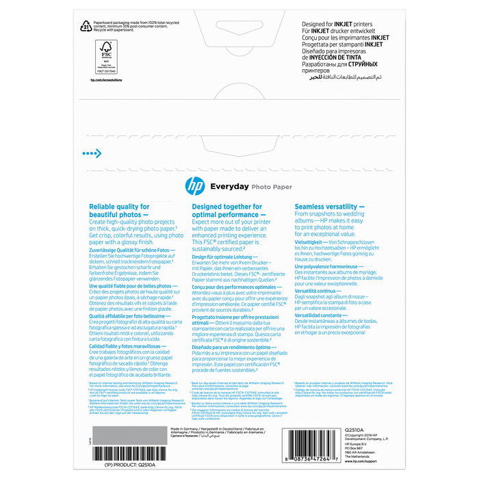 HP Papel Fotográfico Everyday Glossy A4 200g, 100 Hojas HP Papel Fotográfico Everyday Glossy A4 200g, 100 Hojas