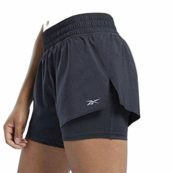 Pantalones Cortos Deportivos para Mujer Reebok Wor Run 2 In 1 Short Negro