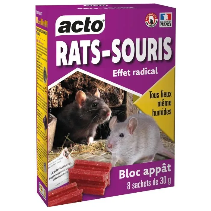 Acto ACT3361670465818 Cebo para Ratas y Ratones, 12 Bloques de 20g, Muy Atractivo, Control Eficaz Roedores, Total 240g