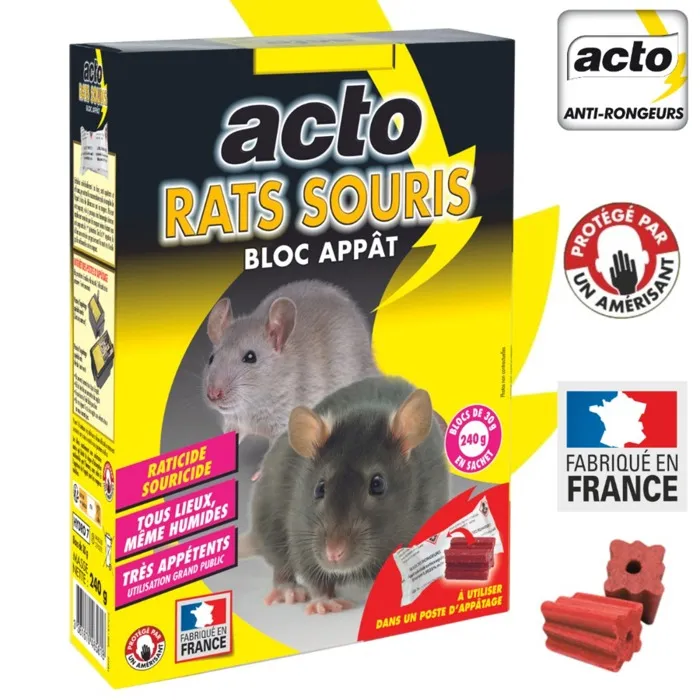 Acto ACT3361670465818 Cebo para Ratas y Ratones, 12 Bloques de 20g, Muy Atractivo, Control Eficaz Roedores, Total 240g
