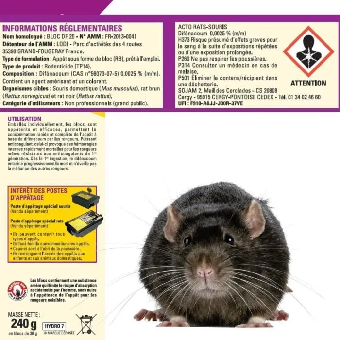 Acto ACT3361670465818 Cebo para Ratas y Ratones, 12 Bloques de 20g, Muy Atractivo, Control Eficaz Roedores, Total 240g