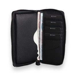 Zoozie Bags 4571 Cartera de Piel Auténtica para Mujer, Negra, 9 Tarjetas, 1 Teléfono, 17x9x2 cm