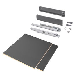 Emuca Kit de cajón para cocina o baño Vertex de altura 93mm con regulación 3D, tableros incluidos, módulo 600mm, Gris antracita