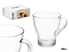 Vivalto Taza de Vidrio con Asa 280 ml Transparente 11x9.5x9 cm Apta para Lavavajillas y Microondas (Set de 24)