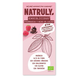 NATRULY Chocolate con Frambuesa y Nibs de Cacao BIO 85 g