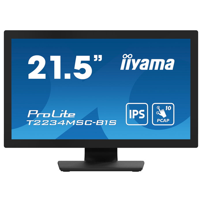 iiyama T2234MSC-B1S Monitor Táctil 21.5" IPS Full HD 1920x1080 10 Puntos Táctiles Multi-Touch HDMI DisplayPort USB Puerto Táctil Altavoces 6W Montaje VESA IP65 Negro