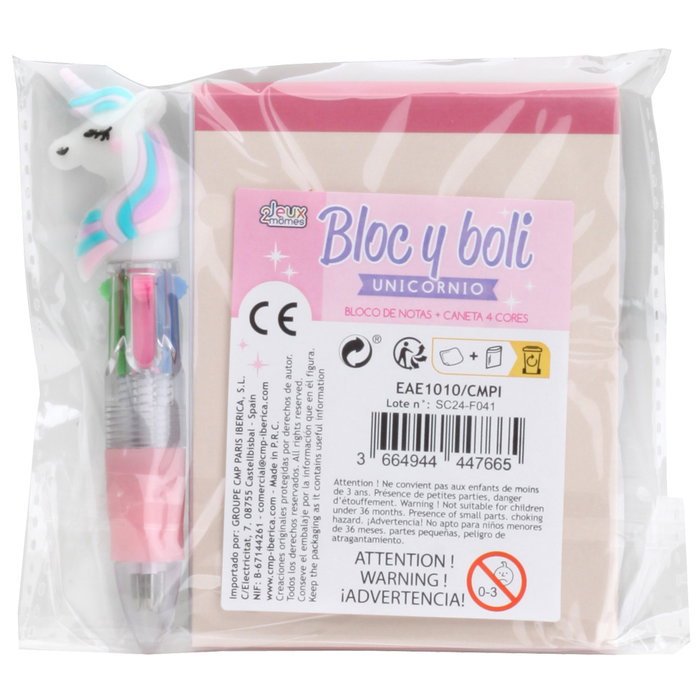 CMP General Bloc Notas Unicor Licorne con Bolígrafo Pequeño, 75 Páginas Decoradas, Cierre Imán, Tonos Rosas, 7.8x9.8 cm
