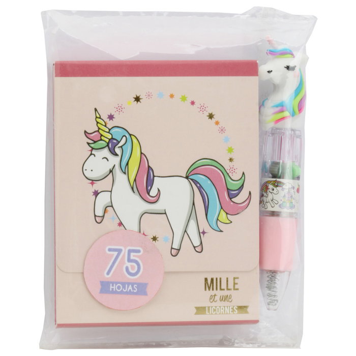 CMP General Bloc Notas Unicor Licorne con Bolígrafo Pequeño, 75 Páginas Decoradas, Cierre Imán, Tonos Rosas, 7.8x9.8 cm