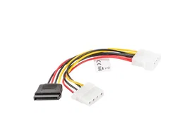 Lanberg CA-HDSA-12CU)015 Cable Adaptador de Alimentación Interna Molex Macho (4-pin) a SATA (15-pin) y Molex Hembra (4-pin), 15 cm / 0.15 m