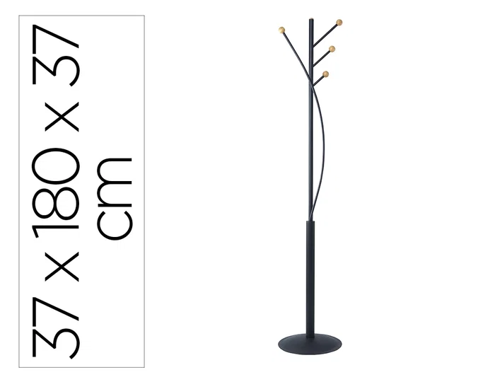 Maul Perchero metálico 370x1800x385 mm 4 colgadores madera color negro Maul Perchero metálico 370x1800x385 mm 4 colgadores madera color negro