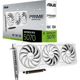 Asus Prime GeForce RTX 5070 White OC Edition Tarjeta Gráfica, 12GB GDDR7, 192-bit, PCIe 5.0, HDMI 2.1b, DisplayPort 2.1b, Diseño 2.5 Ranuras SFF, Triple Ventilador Axial-tech, 0dB