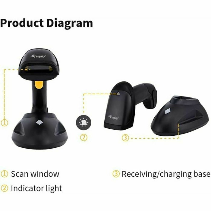Equip Escáner de Código de Barras Wireless 1D Láser con Soporte Negro