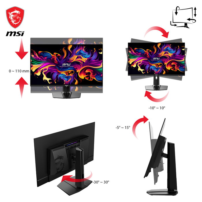 MSI MPG 321URXDE QD-OLED Monitor Gaming 31.5" 4K Ultra HD 3840 x 2160 QD-OLED 240 Hz 1 ms HDR600 Adaptive-Sync USB-C Negro