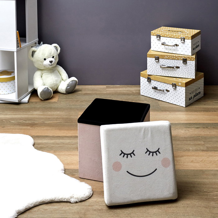 Home Deco Kids Caja Puf Plegable Luna Tacto Suave para Sentarse y Guardar