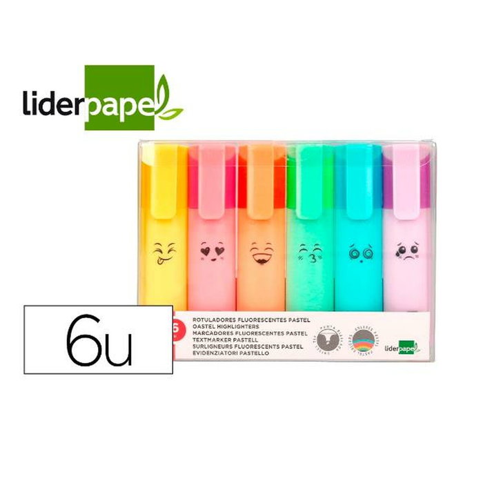 Liderpapel Rotulador Fluorescente Pastel Punta Biselada Estuche de 6 Unidades Colores Surtidos Liderpapel Rotulador Fluorescente Pastel Punta Biselada Estuche de 6 Unidades Colores Surtidos