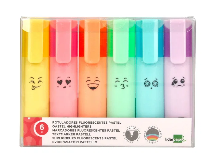 Liderpapel Rotulador Fluorescente Pastel Punta Biselada Estuche 6 Unidades Colores Surtidos