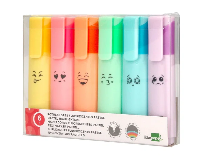 Liderpapel Rotulador Fluorescente Pastel Punta Biselada Estuche 6 Unidades Colores Surtidos
