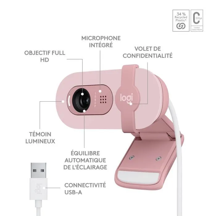 Logitech Brio 100 Webcam Rosado Full HD 1080p