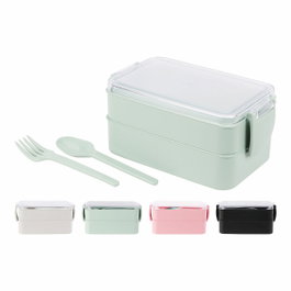 Basics Fiambrera para almuerzo con 2 bandejas y cubiertos, colores surtidos