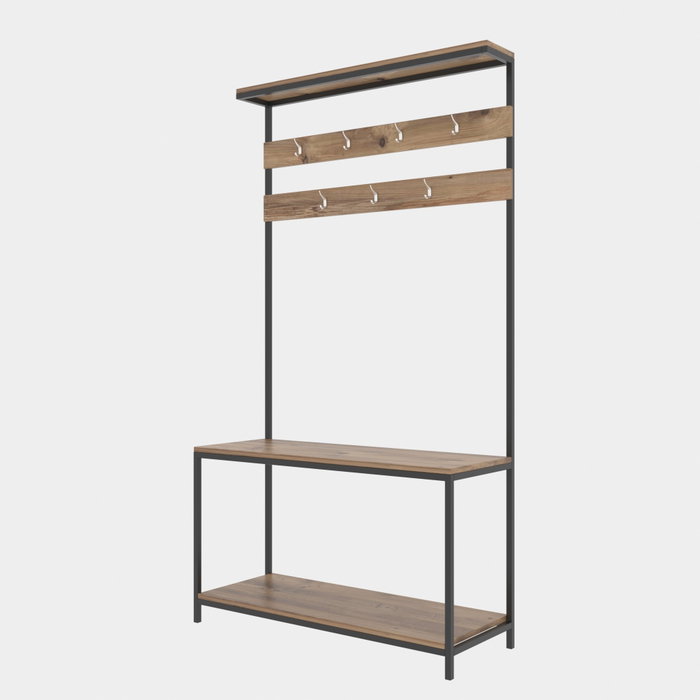Hanah Home Recibidor Industrial Negro y Pino con Perchero 105x192x40 cm