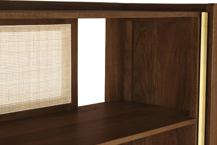 DKD Home Decor Estantería Sixties Madera de Mango y Fibra Natural Negro 100 x 40 x 180 cm