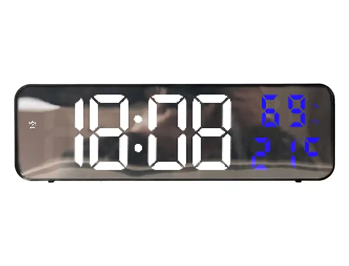 Q-connect Reloj Digital de Pared y Sobremesa con Temperatura, 2 Alarmas, LED y Medidas 230x35x70 mm