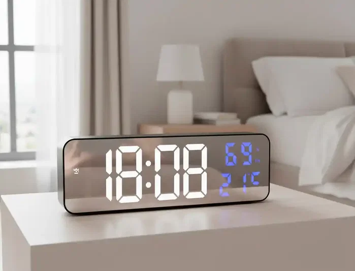 Q-connect Reloj Digital de Pared y Sobremesa con Temperatura, 2 Alarmas, LED y Medidas 230x35x70 mm