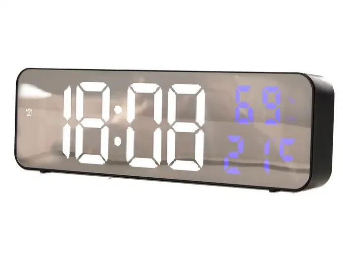 Q-connect Reloj Digital de Pared y Sobremesa con Temperatura, 2 Alarmas, LED y Medidas 230x35x70 mm