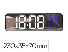 Q-connect Reloj Digital de Pared y Sobremesa con Temperatura, 2 Alarmas, LED y Medidas 230x35x70 mm