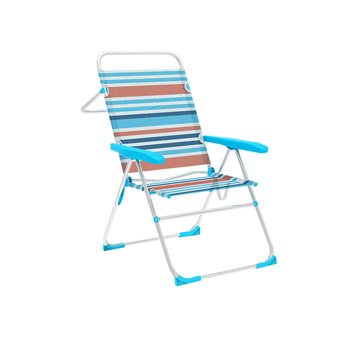 Marbueno Silla Plegable 5 Posiciones Aluminio Rayas Naranjas y Azules Playa y Piscina 59X61X97 cm 10464 Marbueno Silla Plegable 5 Posiciones Aluminio Rayas Naranjas y Azules Playa y Piscina 59X61X97 cm 10464
