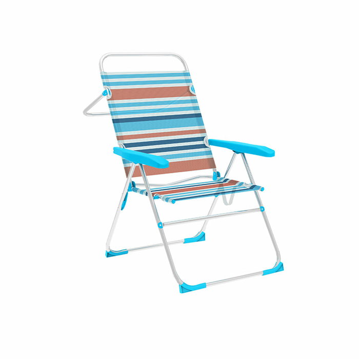 Marbueno Silla Plegable de Aluminio con Rayas Naranjas y Azules