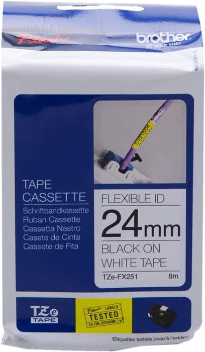 Brother TZe-FX251 Cinta laminada flexible Negro sobre blanco 24mm x 8m Brother TZe-FX251 Cinta laminada flexible Negro sobre blanco 24mm x 8m