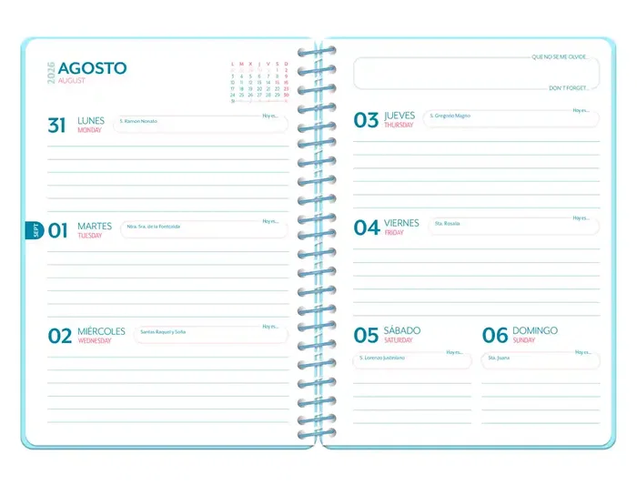 Liderpapel Agenda Escolar 2026-2027 Fantasy, Semana Vista A5, Espiral, Interior Bilingüe, Tapa Cartón, Papel FSC 80g, Azul Corazones
