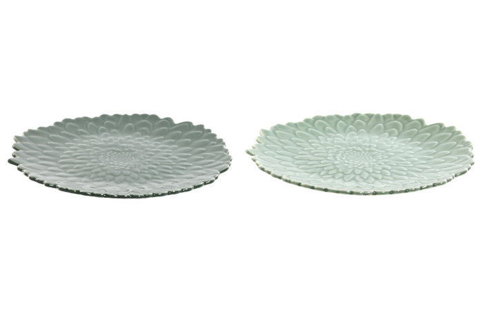 DKD Home Decor Platos de Porcelana Green Leafs 24 con Relieve 180ml Surtidos