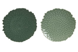DKD Home Decor Platos de Porcelana Green Leafs 24 con Relieve 180ml Surtidos
