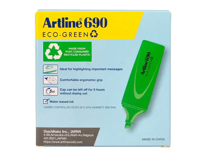 Artline Rotulador Fluorescente EK-690 Eco Green Verde punta biselada 1-4 mm