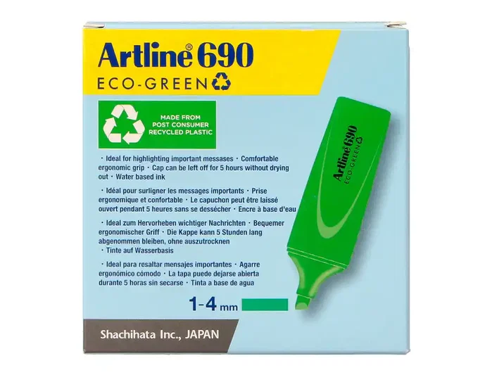 Artline Rotulador Fluorescente EK-690 Eco Green Verde punta biselada 1-4 mm