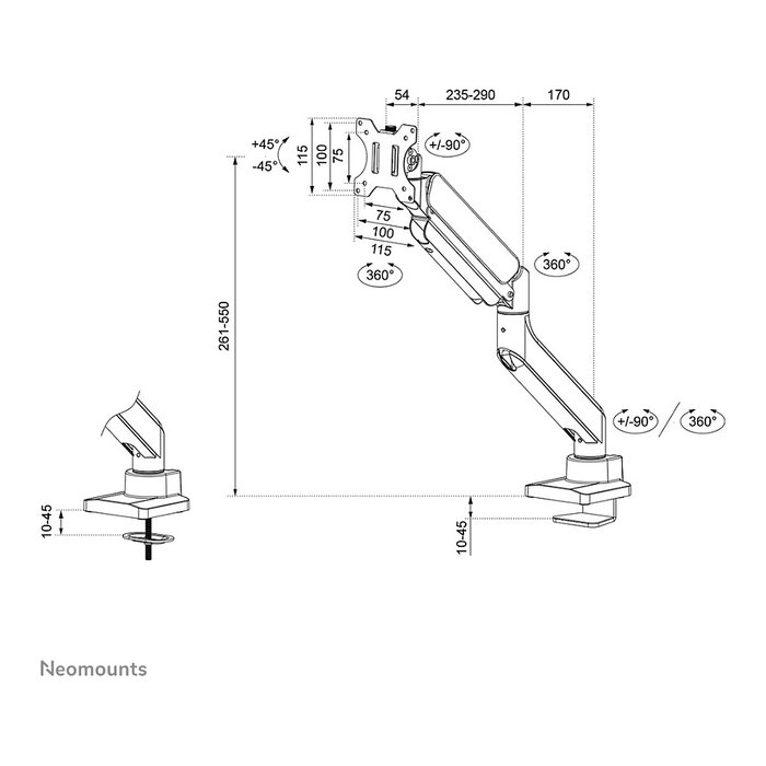 Newstar Neomounts DS70PLUS-450BL1 Soporte de Mesa Giratorio para Pantallas Curvas UltraWide de 17 a 49 Pulgadas - Negro