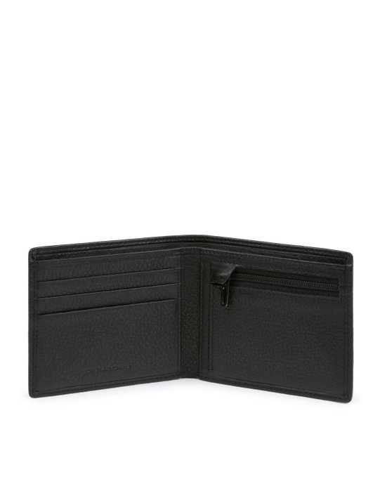 Piquadro Cartera de Cuero Negro con Bolsillo para Monedas con Cremallera para Hombres