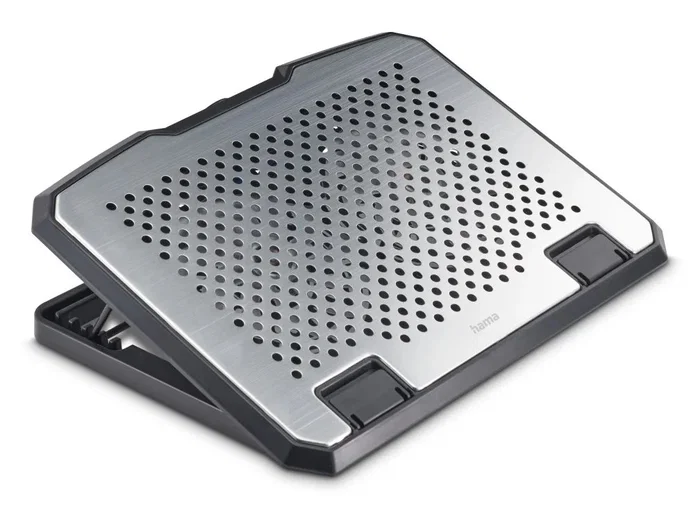 Hama Base de Refrigeración para Portátiles con Ventiladores USB y Luz LED Azul, Soporte de Aluminio Inclinable 5 Posiciones para Pantallas de 13.3" a 15.6", Negro