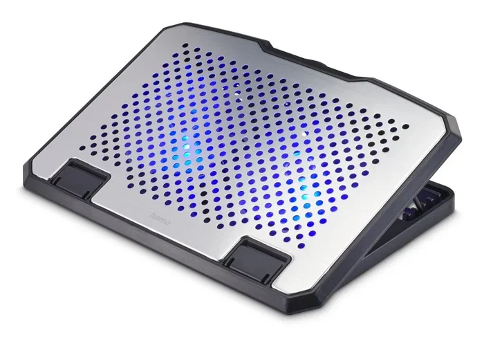 Hama Base de Refrigeración para Portátiles con Ventiladores USB y Luz LED Azul, Soporte de Aluminio Inclinable 5 Posiciones para Pantallas de 13.3" a 15.6", Negro