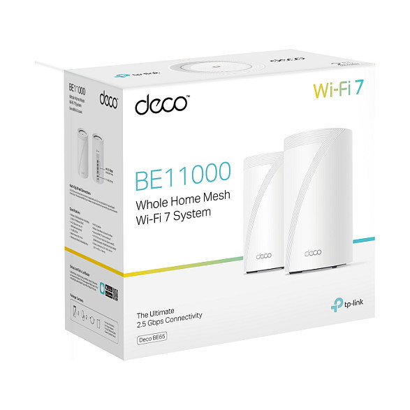TP-Link Deco BE65 Sistema de Malla Wi-Fi 7 BE11000 2-Pack Blanco - Router Mesh Tribanda (2.4/5/6 GHz) 11000 Mbps, Hasta 200 Dispositivos, Con Alexa y Asistente de Google